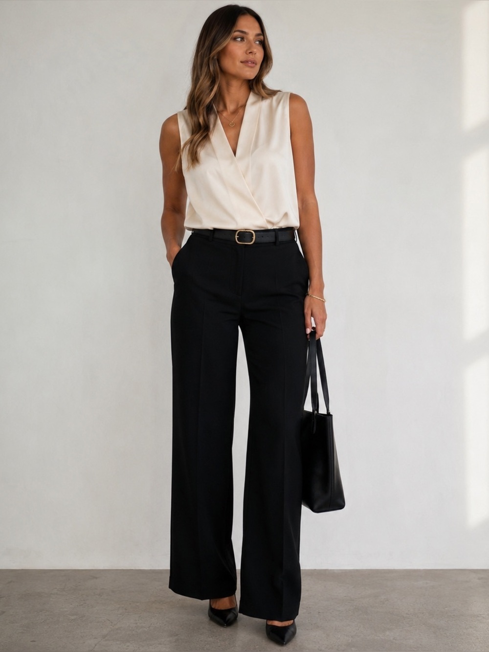 Yansi Fugel Wide-Leg Black Dress Pants Classic Women's Work Trousers Sz 12